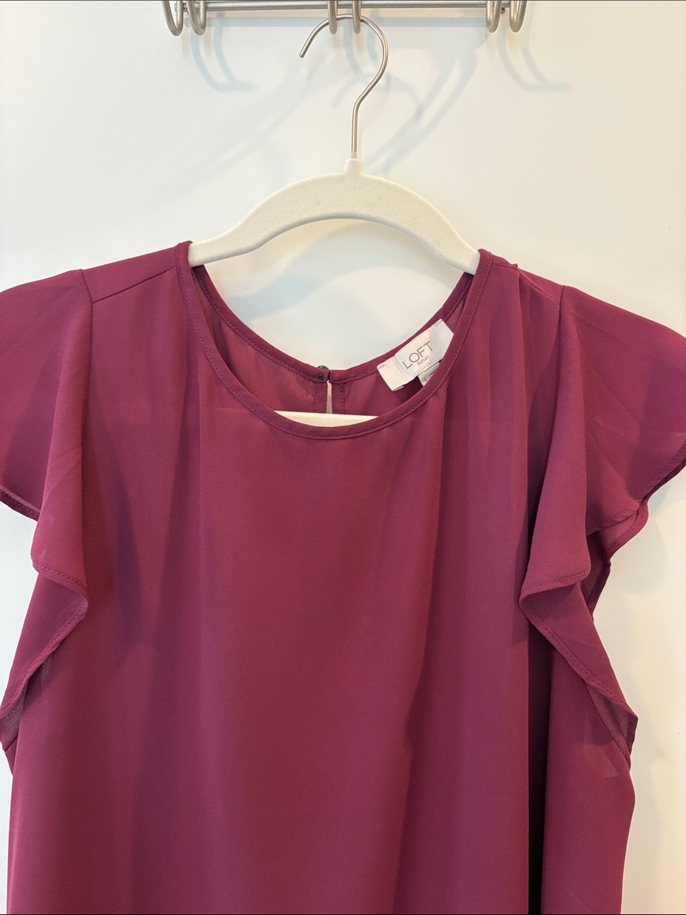 LOFT Ruffle-Sleeve Plum Shell Top - Picture 2 of 4